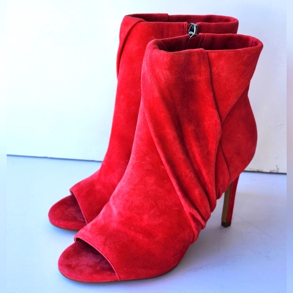 Vince Camuto Shoes - Vince Camuto Women's Open Toe Red Suede High Heel Bootie Size 5.5
